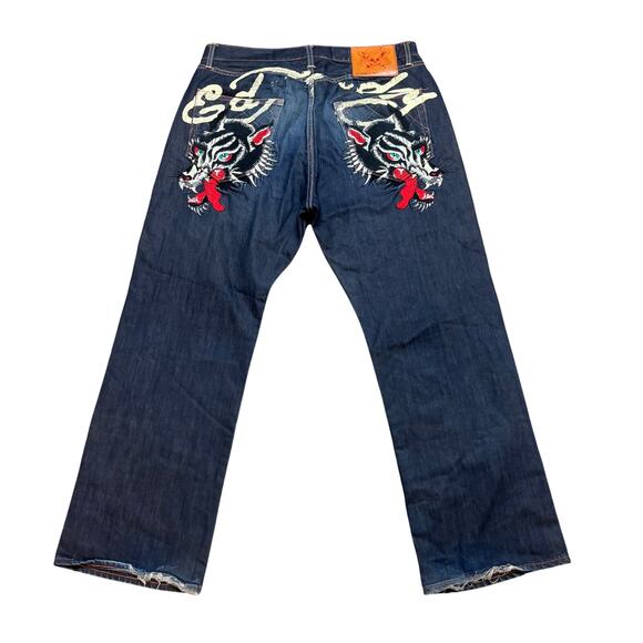 RARE Ed Hardy Wolf Embroidered y2k Baggy Jeans Men's 38x31